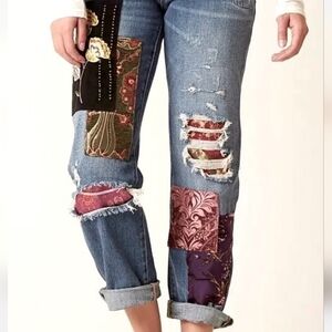 ISO FREE PEOPLE Patchwork Distressed Blue Jeans